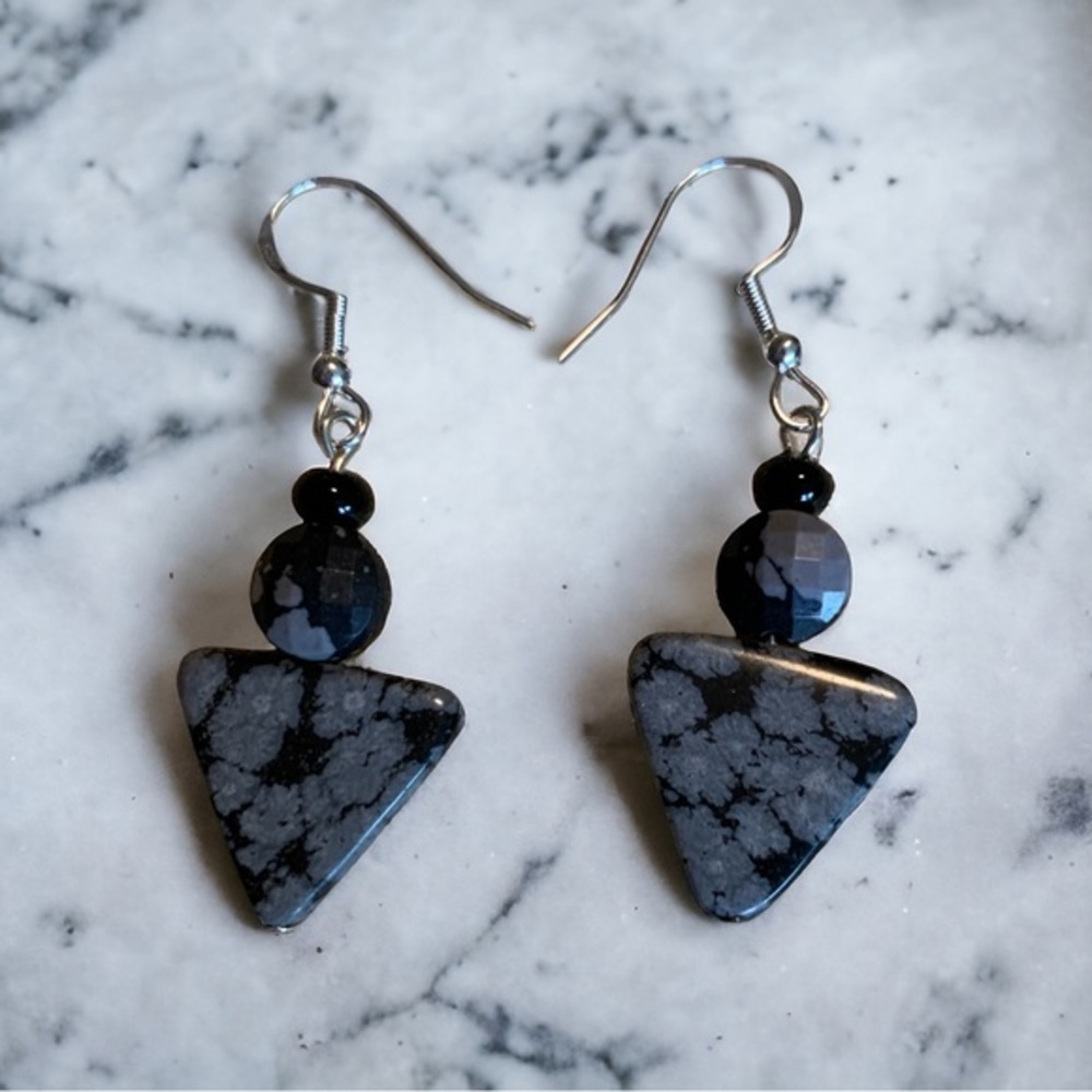 Spirit Guide snowflake obsidian earrings, sterling NWT